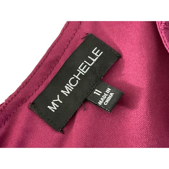 My Michelle Juniors Burgundy Lace Fit-and-Flare Dress Size 11 Open Back New - Picture 6 of 14